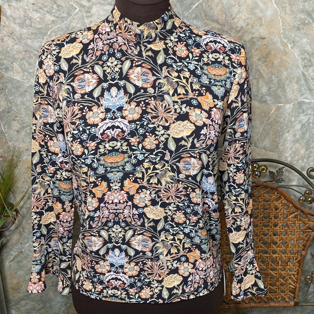 Zara shirt top blouse tunic XS flower bell sleeve vintage Y2K